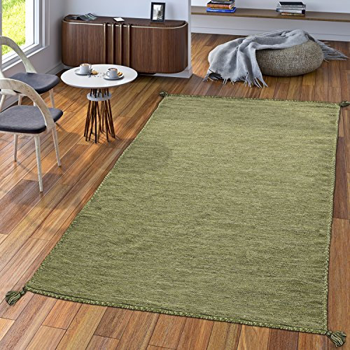 TT Home Handwebteppich Wohnzimmer Natur Webteppich Kelim Modern Baumwolle In Grün, Größe:200x290 cm