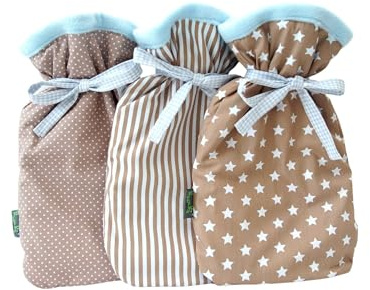 bab-Berlin Handmade Wärmflaschenbezug in Beige mit Punkten, Streifen oder Sternen, Wärmflaschenhülle, optional mit Wärmflasche