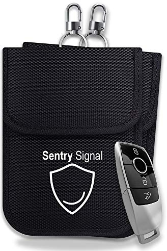 Sentry Signal Faraday Pouch For Keyless Cars - Premium Oxford Material With Keychain Tether - Car Key Signal Blocker Bag - Vehicle Theft Protection - Double Pack
