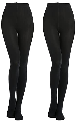 MANZI 2 Pairs 400 Denier Black Tights Women's Thermal Warm Fleece Opaque Tights(Medium)