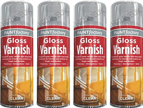 4 x All Purpose Clear Gloss Varnish 400ML - Professional Gloss Finish Spray Wood Color Paint