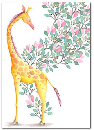 XIANGPEIFBH Leinwandbilder Kinderplakat Giraffe Tierbild für Wohnzimmer Wandkunstdruck Leinwand Natur ungerahmt 40x50 cm / 15,7 x 19,7 ohne Rahmen