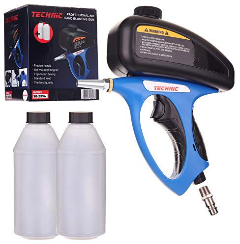 TC TECHNIC Sandstrahlpistole 510 ml im Set mit 2 kg Strahlgut (Korund) und Schnellverbinder 1/4, Metalldüse Ø 5 mm, max. Arbeitsdruck 6,2 bar