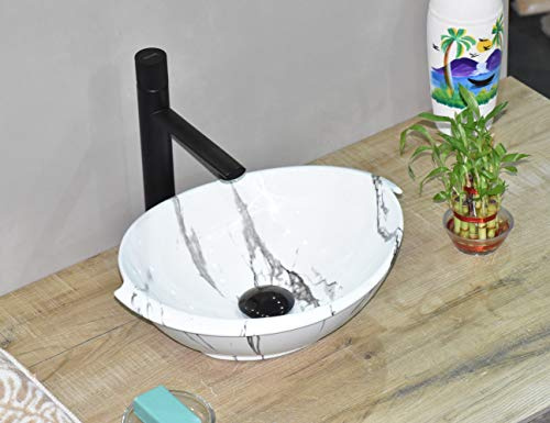 InArt Lavabo de salle de bain désigner Vasque à Poser en Céramique/vasque à poser salle de bain toilette lave main Lavabo forme ovale 410 x 320 x 145 MM (motif marbre satvario gris blanc)