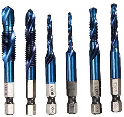 Hotaden 6pcs / Set 1/4 « » Hex Shank Mèches Höss métrique Taraud Haute Vitesse en Acier Tarauds Mèches Spirale trapézoïdal Tap M3-m10 Bleu