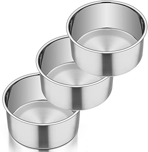 Homikit 6 Inch Cake Tin Set of 3, Stainless Steel Deep Cake Baking Pans | 7.5cm Deep, Healthy & Solid, Seamless Design & Mirror Finished, Air-fryer and Dishwasher Safe, Great for Birthday Christmas