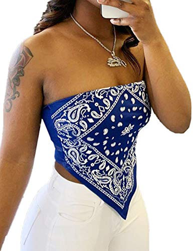 HAHAEMMA Damen Tube Schulterfrei Trägerlos Ärmellos Tie Dye Crop Bandana Paisley Top Top Hemdbluse Sommer