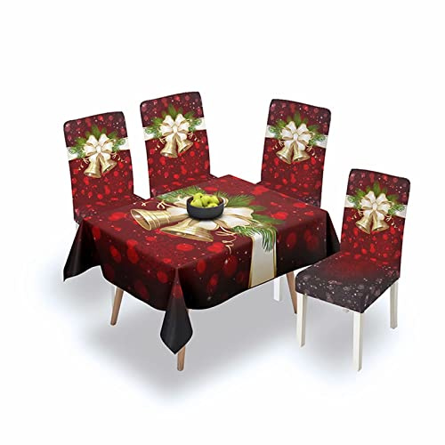 Azanaz Weihnachtstischdecke Tischdecke Abwaschbar 100% Polyester Tischdecke Outdoor Stuhlhussen Antifouling Tischdecken 140 * 180cm (1 Table Cover + 4 Stuhlabdeckung)