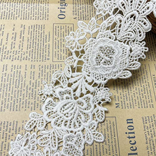 Ajuste de encaje de bordado inelástico con Patrón de Dazzle en 10cm de ancho Cortina, Manteles, Funda que se puede quitar, Ropa de bricolaje nupcial/Accesorios (2 yardas en un paquete) (Marfil)