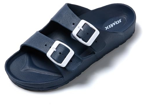 JOMIX Claquettes Femme, Tongs Femme été avec Deux Boucles Sandales Femme en EVA, Léger, Confortable et Antidérapant pour Douche Piscine Plage (A Marine, 40)