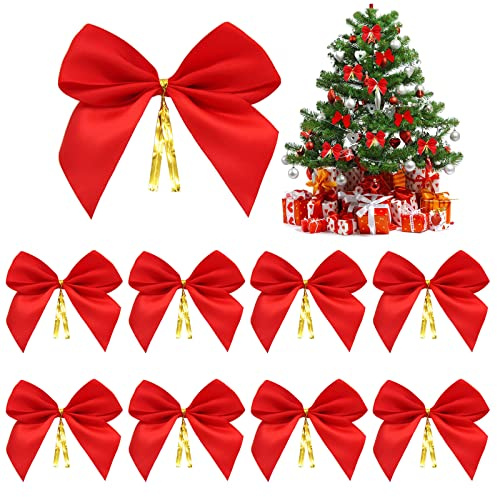 50 Stück Weihnachtsschleife, 5 * 8cm Weihnachten Glitter Bowknots Satinschleifen Festival Weihnachtsdekorationen Weihnachtsbogen Red, Für Weihnachtsbaum, Geschenkboxdekoration