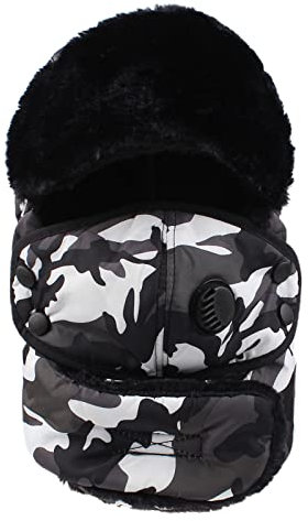 Ciamlir Russische Mütze Winter Trappermütze Für Männer Frauen Ohrenklappen Russische Bombermützen Dicke Warme Mütze Mit Gesichtsmaske,Weiß,56-61Cm