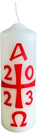 Kopschitz Osterkerze 15 x 5 cm mit Kreuz, Alpha-Omega, Elfenbein, Unparfümiert