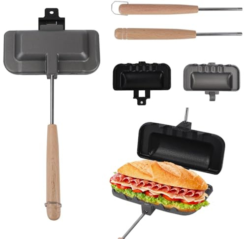 mumisuto Toasted Sandwich Maker, Camping Toaster for Gas Stove, Non-Stick Breakfast Sandwich Maker Toastie Maker Waffle Bread Panini Double Side Breakfast Frying Pan for Home Outdoors Cooking