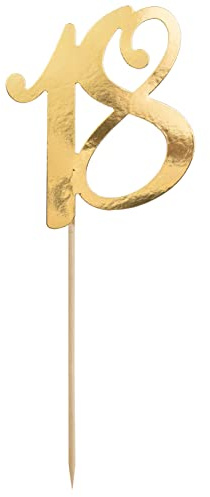 Cake Topper 18 Gold – XL Kuchenstecker zum 18. Geburtstag | Goldener Tortenaufsatz Zahl 18 für Geburtstagstorte, Volljährigkeit, Sweet Table & Party – ca. 21 cm, Made in EU