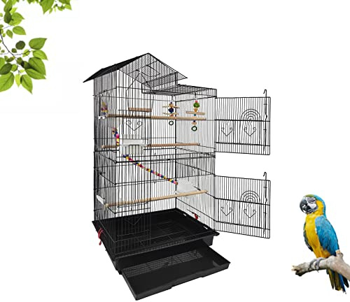 ACXIN Vogelkäfig Groß mit Vogelspielzeuge Käfigspielzeug Vogelkäfig Wellensittich Käfig Rattenkäfig Papageienkäfig mit Holzstangen 46 x 35,5 x 99cm