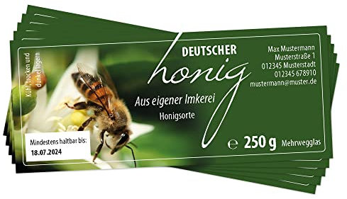 Apoidea – Honig Etiketten 250 g nassklebend – 500 Stück zum Stempeln/Etiketten Honiggläser/Honig Aufkleber für selbstgemachten Honig/Honigetiketten für Honiggläser
