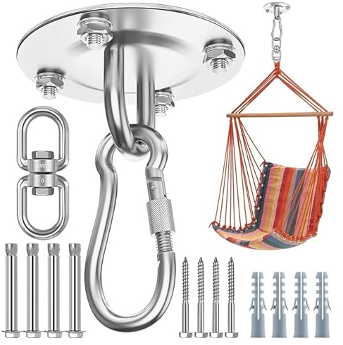 Morzejar Gancio da soffitto resistente girevole a 360 ° per appendere ganci per amaca girevole in acciaio inossidabile 304, gancio per dondolo per soffitti