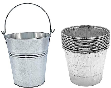 YARNOW Set Secchio Grasso Barbecue con 1 Secchio e 10 Rivestimenti in Alluminio Monouso per Raccolta Grasso, Accessorio per Barbecue All'aperto con Maniglia Portatile e Facile da Pulire