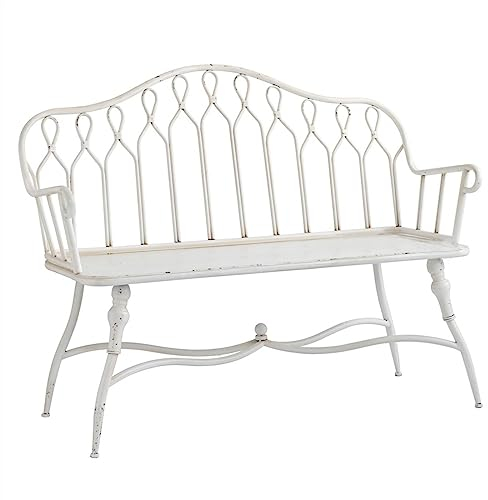 GRFIT Gartenbank Sitzbank 47,2-Zoll-Außengartenbank mit Rückenlehne, weiße Retro-Terrassenbank, 2-Personen-Eisen-Freizeitstuhl for Terrasse, Porth, Balkon, Hinterhof Parkbank Terrassenbank