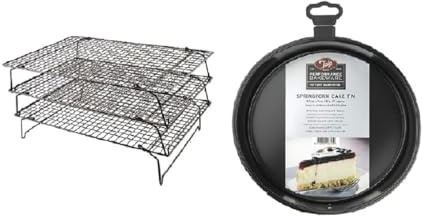 Tala 3 Tier Non-Stick Cooling Rack - Space Saving Collapsible Racks - Cake Cooling Rack For Baking Freshly Baked Muffins & Biscuits, 40 x 25cm, Black + Tala Performance, 20cm Springform Round Cake Tin