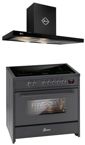 GURARI Induktions-Standherd E 913 BL + GCH 462 BL 9 Prime, Range Cooker 90 cm/FLEX ZONEN/ 5 Zonen / 121L + Dunstabzugshaube 90 cm