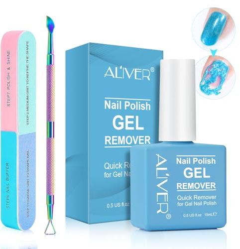 Solvente per Smalto 15ml con lima per unghie e Spingi Cuticole, Remover Semipermanente , Gel , Rimuove Facilmente e Rapidamente lo Smalto in 3-5 Minuti, Non fa Male alle Unghie