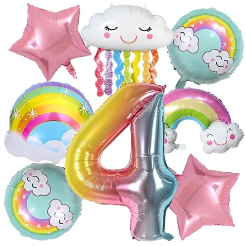 Regenbogen deko kindergeburtstag, Regenbogen Geburtstagsdeko Mädchen 4 Jahr | RegenbogenWolken Geburtstags Dekoration Luftballons für Mädchen Geburtstag Deko