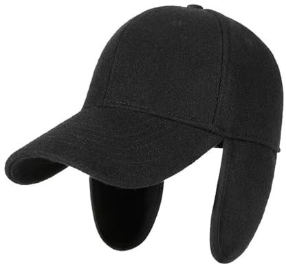 MUYAN Winter Warme Wolle Fleece Baseballcap mit Ohrenklappen Winterkappe XXL Großen Kopf für Herren Damen (Schwarz (59-62cm))