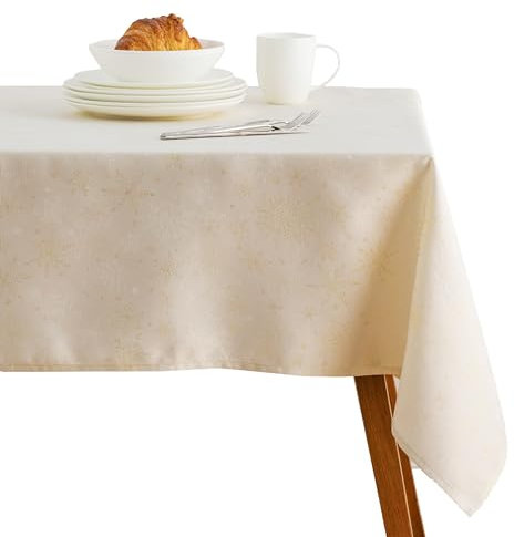 ESSEX - Tischdecke 140 x 220 cm Christmassy, Tischdecken aus Strapazierfähigem Stoff, Hochwertige Tischtuch, Table Cloth Mehrfachen Gebrauch, Einfache Pflege - Beige