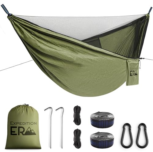 Hängematte Outdoor 270x140cm - Camping Hängematte mit Moskitonetz - Ultraleicht Hammock bis 200kg - Wetterfest Reisehängematte - Reise Schlafhängematte - Leicht Hamak Outdoor XXL für Balkon & Garten