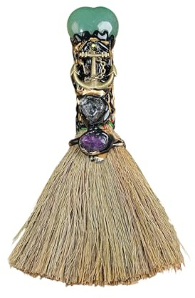 Xuoxeji Crystal Witch Wiccan Altar Broom,Witchcraft Witches Pagan Altar Decor, Handmade Ritual Magic Ceremonial (Dongling jade)