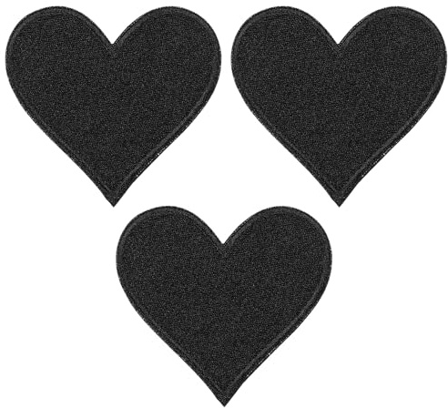 PATIKIL Stoffflicken zum Aufbügeln 6.9x7cm Bügelflicken 3 Packung Aufnäher Herz Form Bestickte Liebe Applikationen für Kleidung Jacken Hut Rucksack Reparieren Dekorationen Schwarz