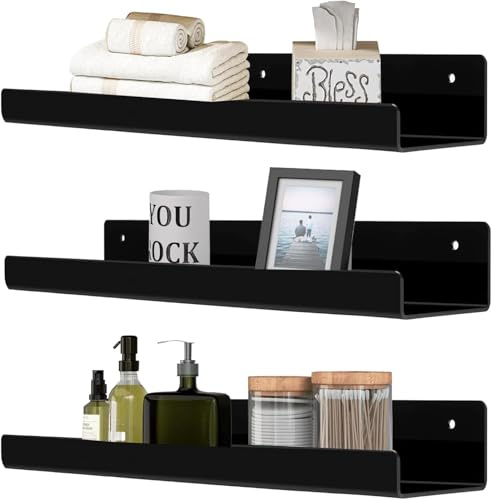 HASA zone 3 Paquets Etagère Murale en Acrylique, Etagere Murale Chambre de 30 cm, Salle de Bains,Salon, Cuisine, Décoration de Pièce（Noir）