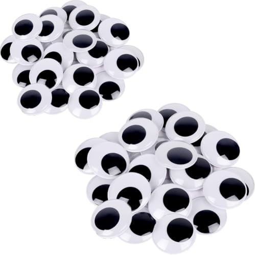 60 Stück Selbstklebende Wackelaugen groß 30/35mm Kulleraugen Selbstklebend, Kunststoff Augen zum Basteln Puppe Augen Schwarz Bastelaugen Big Wiggle Googly eyes für DIY Kunsthandwerk Dekoration