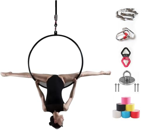ROGHA Lyra Reifenring, Hängende Edelstahl Einpunkt Aerial Hoop Set, Aerial Yoga AusrüStung, Tanz FitnessgeräTe, FüR Zuhause, Fitnessstudio, Zirkusse,90cm-3.2cm