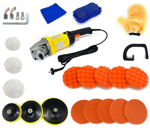 MYVVKIA Kit de tampons de Polissage pour Voiture 27 pièces, polisseuse multifonctionnelle 1400 W, contrôle de Vitesse Variable à 8 Vitesses, avec Brosse en Carbone/Brosse Douce/