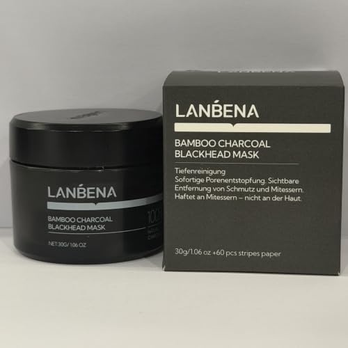 LANBENA Bamboo Charcoal Pore Strips（30g/1.06 Oz）, 60 pcs Nose Strip with Blackhead Remover, Black HeadRemover for Face, Blackhead Re mover Kit, NoseStrips forBlackheads