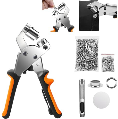 Bowose Locher Stanzwerkzeug,Tüllen Kit mit 500Stk 10mm Tüllen Ösen,Ösenstanze Kit Stofflocher Magnetisch,Ösen Stanzzange für DIY,Leder,Schuh,Segeltuch