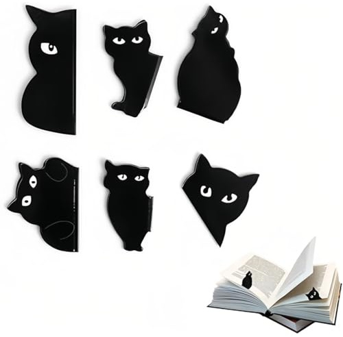 LOMSUXA 6 stycken nyfiken katt bokmärke svart färg kattform magnetiska bokmärken svarta katter bokmärken för kvinnor bokmärken söta katter magnetiska kattbokmärken för barn jul