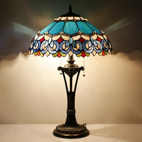 L-Juicwe Tiffany Table Lamp Blue Stained Glass Desk Lamp 16X16X24 Inches Jewelry Baroque Style Reading Light