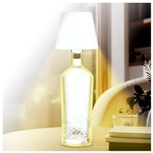 AddLiving LED Flaschenlampe | Akku-Lampe mit Touch-Funktion | Nachttischlampe dimmbar | Lampenschirm | 3 Lichtfarben | 56 LEDs | Wetterfest IP44 | Bottle Light | Inkl. 3 Flaschenaufsätze (Weiß)