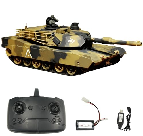 1:24 USA M1A2 Abrams RC Tank, Henglong 2.4Ghz Remote Control Tank for Adults Model Toy (Original Version)