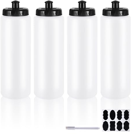 ZMCYN 4 Pack 1000ml Wide Mouth Sports Water Bottles for Gym | Squeeze Fitness Water Bottle for Outdoor Running, Hiking, and Team Sports. Includes 1 Extra Label & 1 Pen