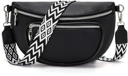 Snmoec sac banane femme de taille moyenne sacoche banane sacs bandoulière femme sac multipoches sacs banane ville noir