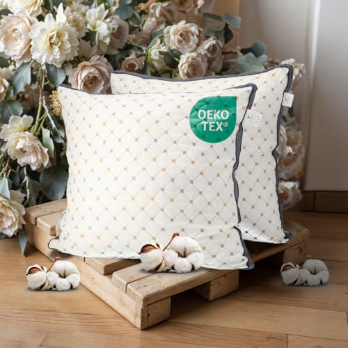 MKS 2er Set Kopfkissen 80x80 – Stützende und Feste Schlafkissen mit 1600g Mikrofaserfüllung – 100 % Baumwollbezug – Für Seitenschläfer – Waschbar, amungsaktiv und komfortabel