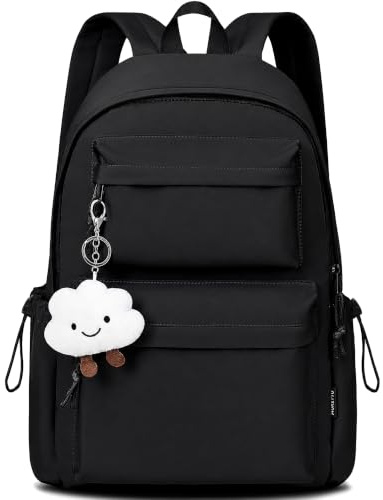BECOJADDE Backpack Womens School Bag Girls, Fits 15.6’’ Laptop, Lightweight, Water-Resistant, Large Capacity Rucksack with Anti-Theft Pocket, Ideal for School College Travel Work Black
