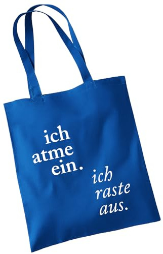 OM3 Baumwolltasche mit Spruch - ich atme ein ich raste aus - Statement - Baumwollbeutel - Tasche - Lange Henkel