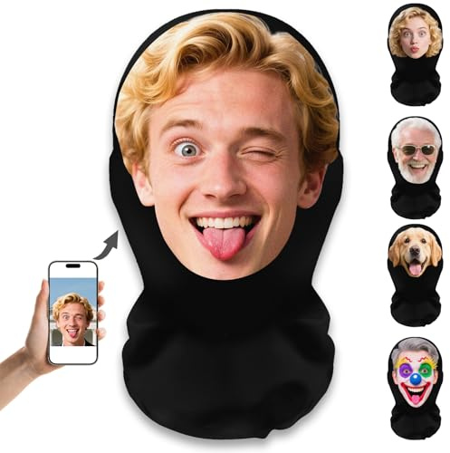 Generisch Masken Personalisierte Druck mit Gesichtsfoto, Vollgesichtsmaske Maske Gesicht Verkleidung, Lustige Maske Schwarz Leichtes Gaze-Material, für Fasching Party Masquerade Halloween Karneval