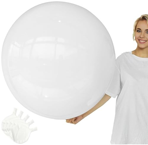 Ovanda 5 XXL Luftballons Weiß, 60 cm Riesenballons für Hochzeit und Party | Fünf weiße XXL Latexballons mit 60 cm Durchmesser Helium Geeignet, für Hochzeit Geburtstag Baby Shower und Partydeko